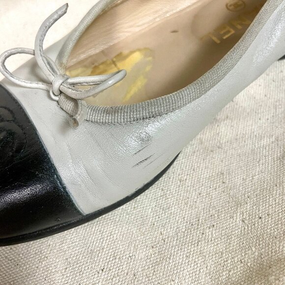 Authentic CHANEL Classic Ballet Flat Two Tone Cap Toe EU 37 - Picture 6 of 10